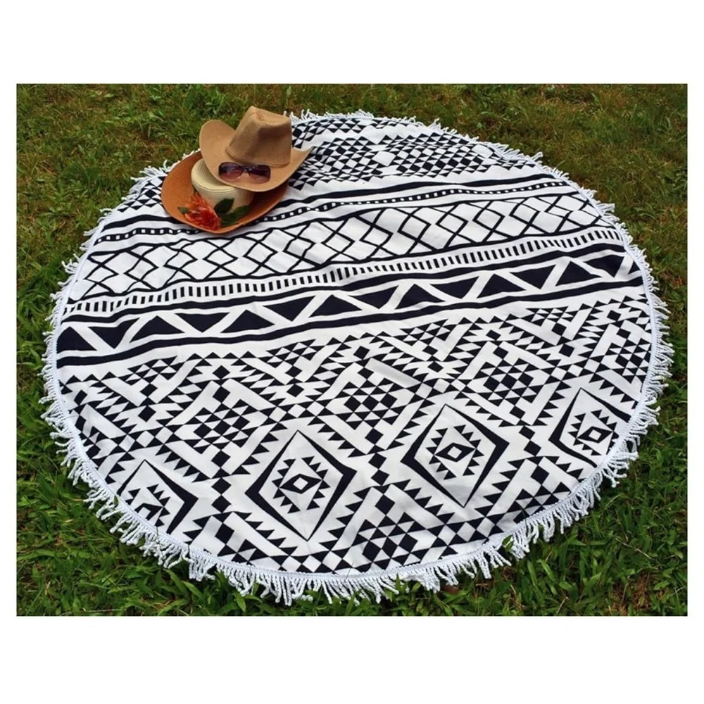 Indian Mandala Microfiber Round Beach‎ Blanket Tassels Water Absorbent Towel